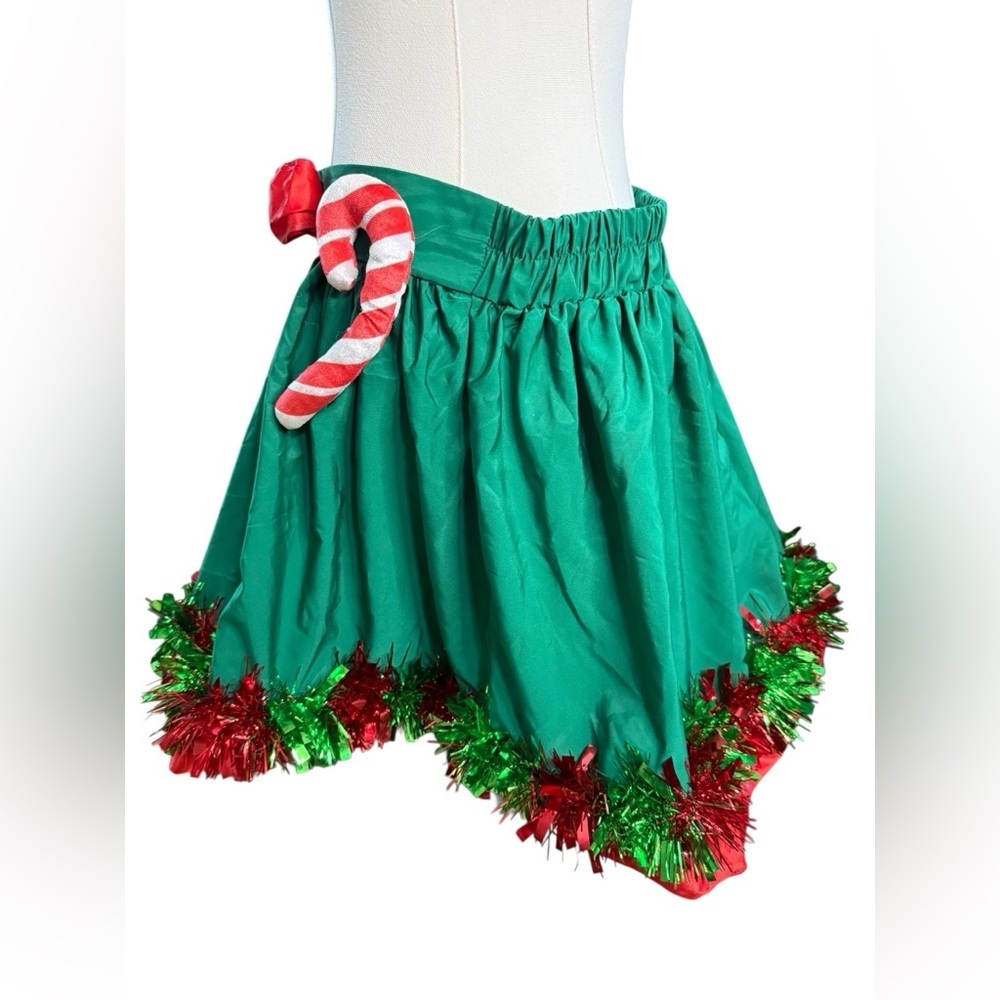 Festive Green & Red A-Line Holiday Mini Skirt - Picture 6 of 8